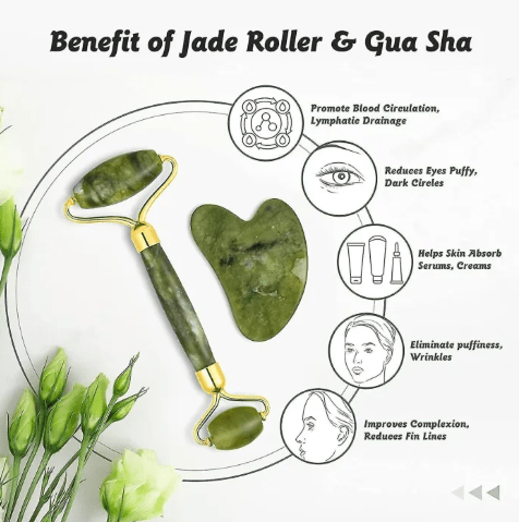 Natural Jade Roller & Gua Sha Set – Anti-Aging Facial Massage Tool ( On Clearance)
